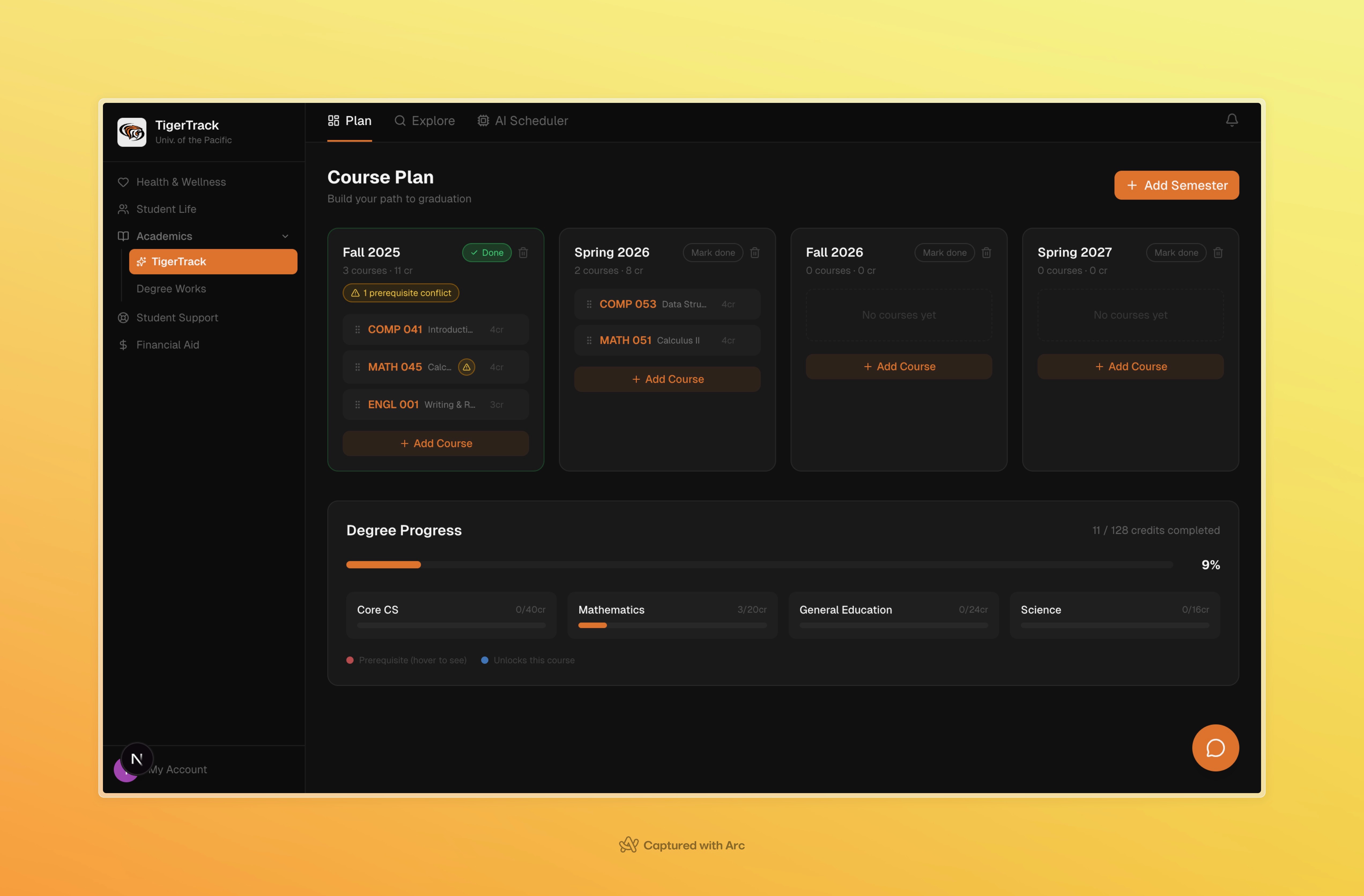 TigerTrack — main course planner view